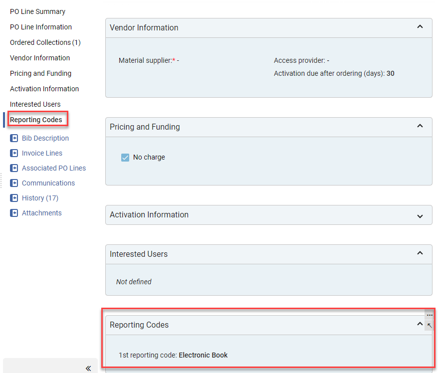 Reporting Codes Section.