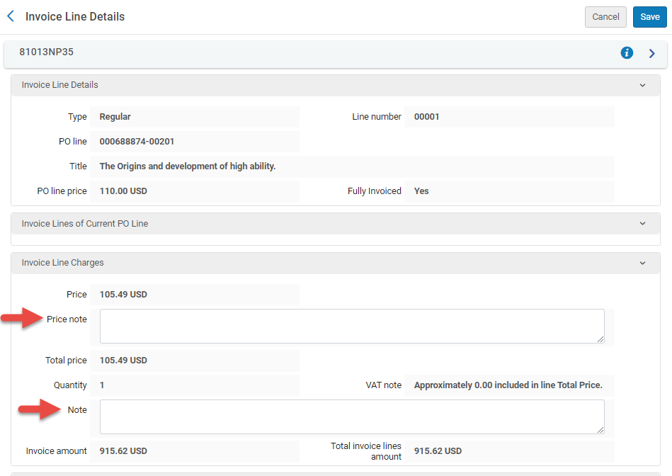Editable lines in the Invoice Line Details page of a closed invoice