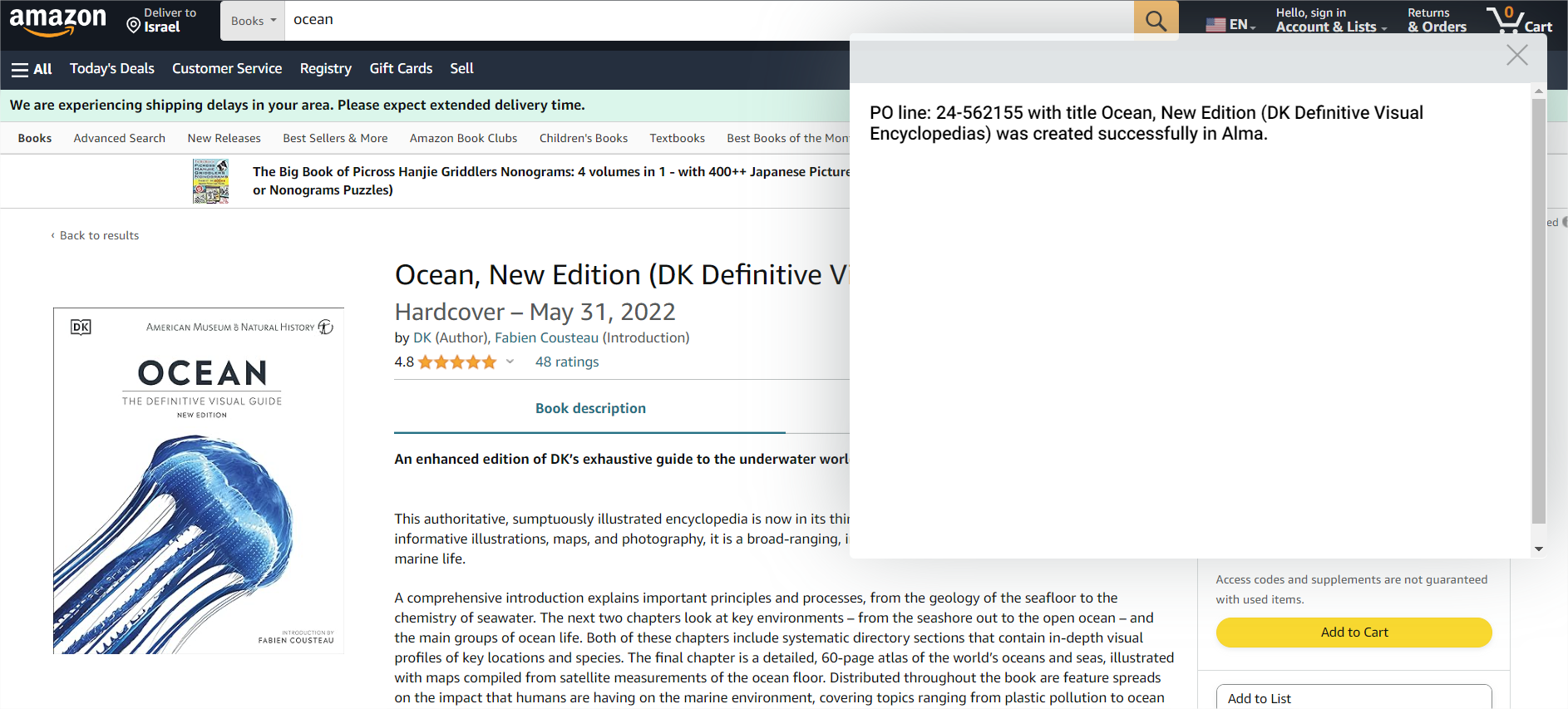 The PO Line Confirmation message in the Amazon order item page.