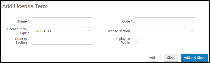 The Add License Term Dialog Box.