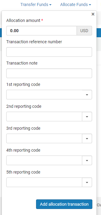The Allocate Funds dialog.