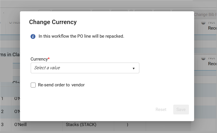 The Currency field in the Change Currency box.