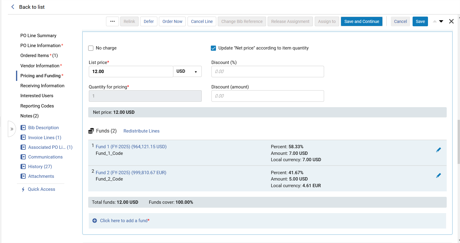 The Pricing and Funds section in edit mode.