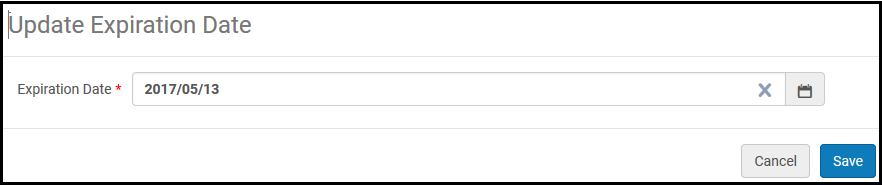 The Update Expiration Date Pop-up Window.