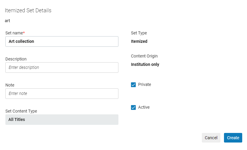 The Itemized Set Details page