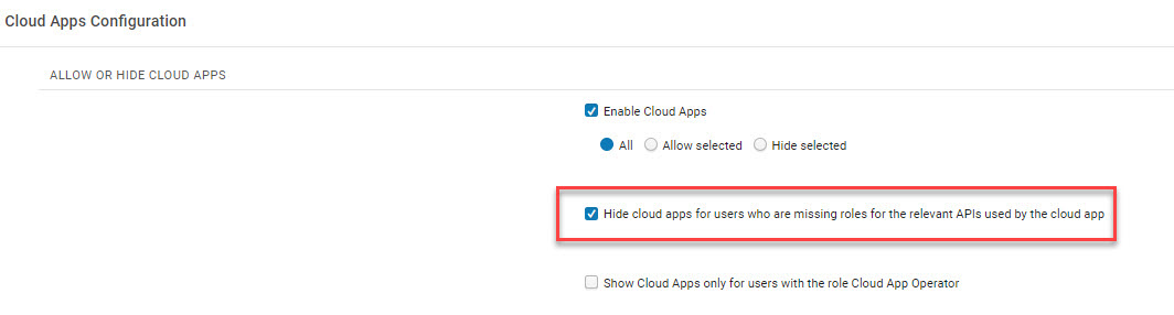 The Cloud Apps Configuration page.