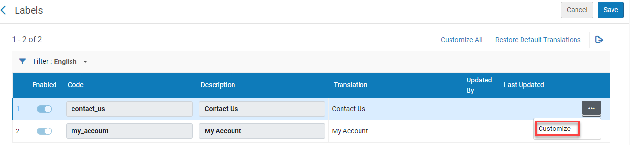 Customize component label