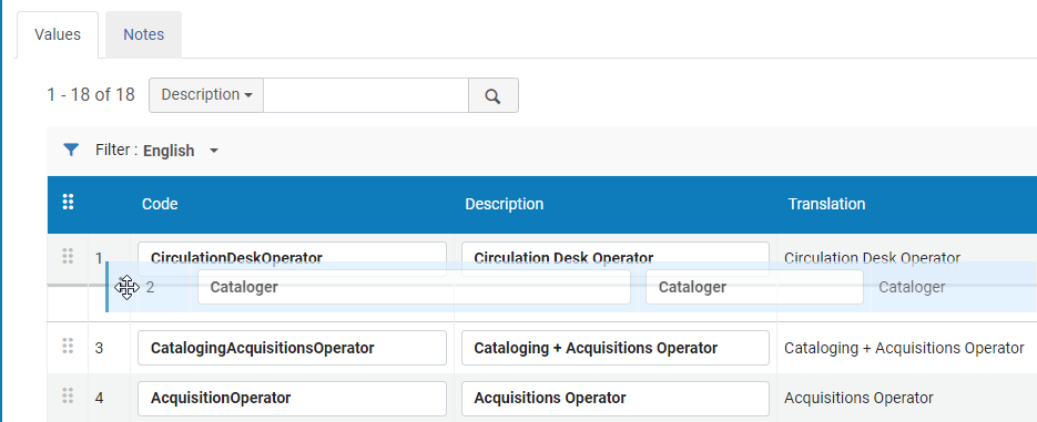 Drag and Drop functionality in CodeTables