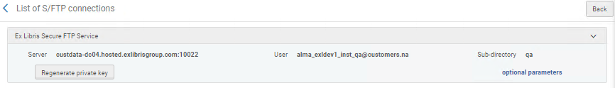 The Ex Libris Secure FTP section