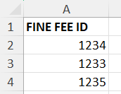 The Excel file information for Fine IDs.