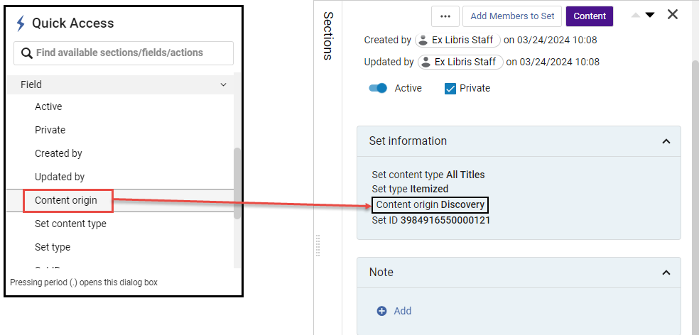 Field Actions in the Quick Access Module