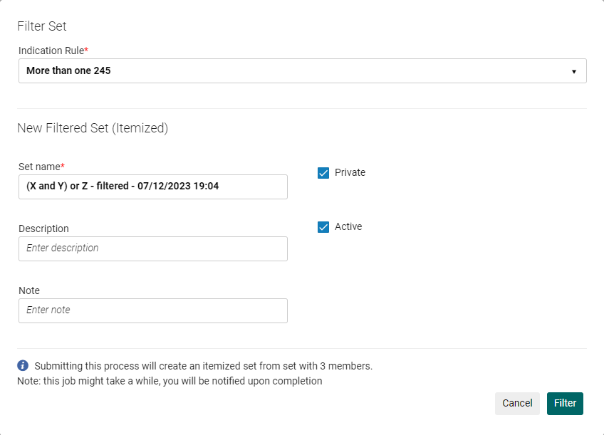 Filter Set page