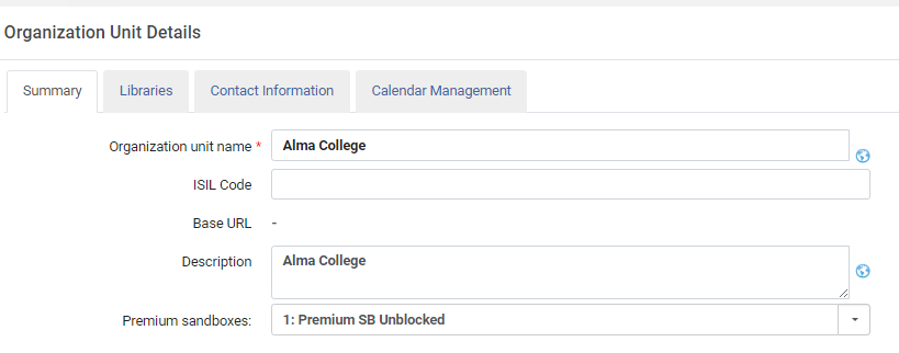 Organization Unit Details (Institution) Page
