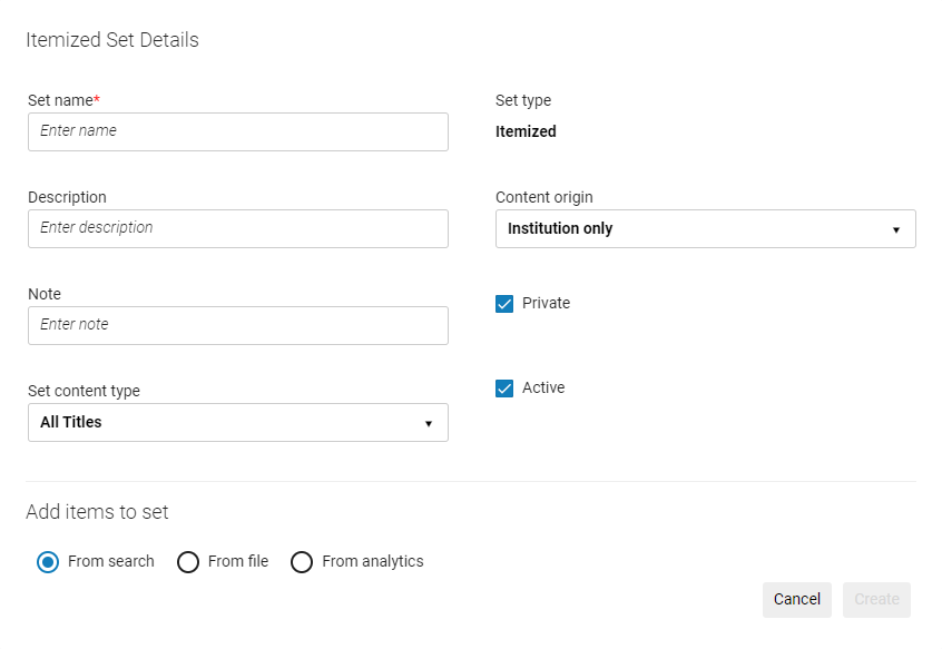 Itemized Set Details page