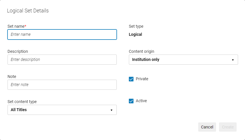 Set Details Page for Logical Sets