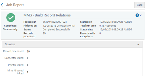 MMS – Build Record Relations Job Report