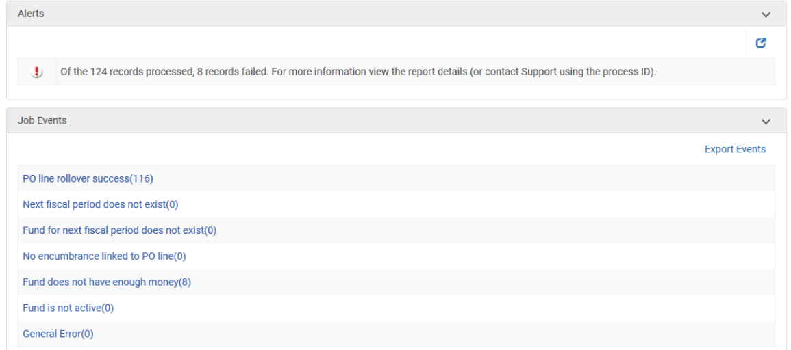 Rollover PO Lines Job Report Page