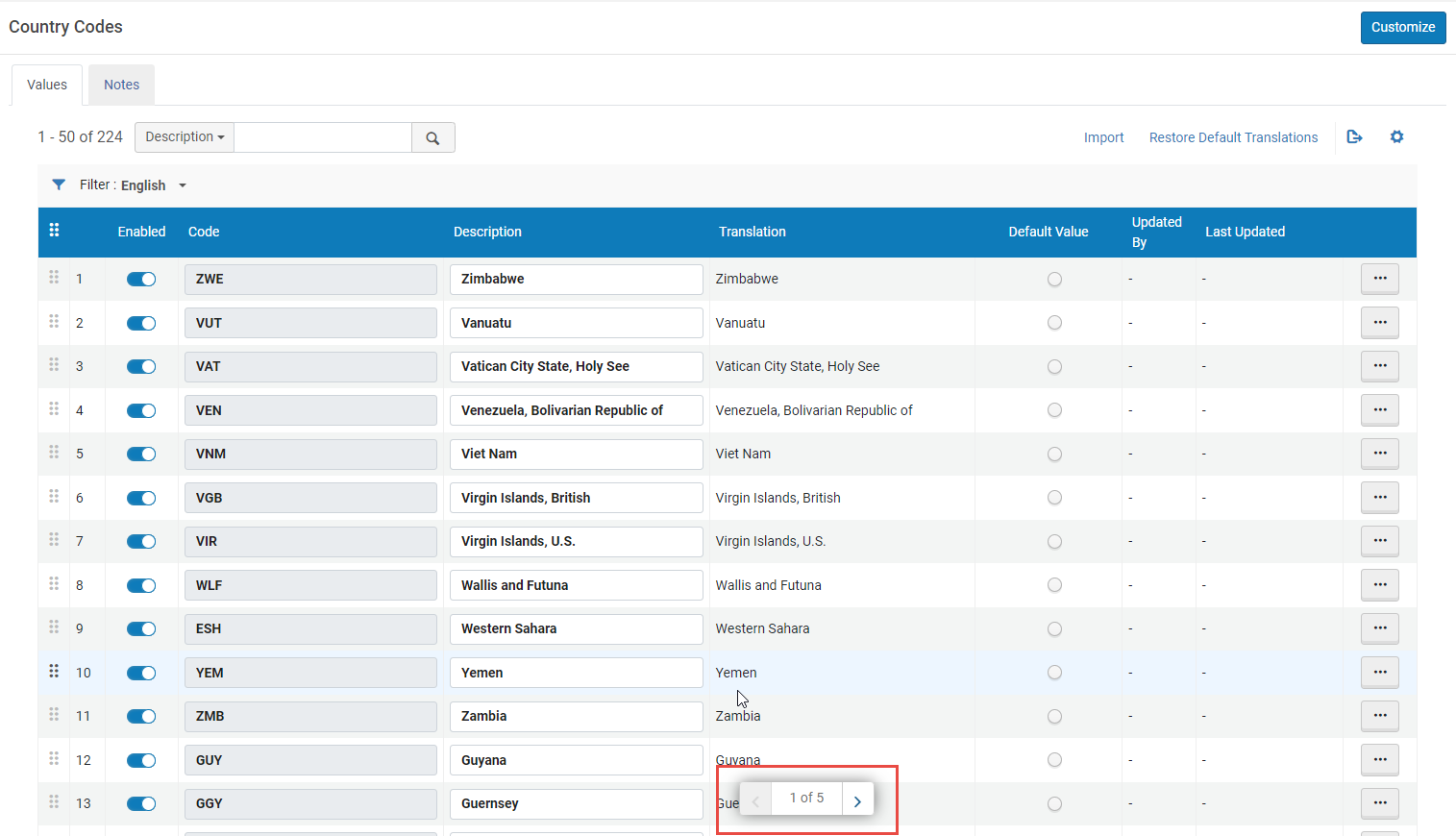 Pagination in Code Tables