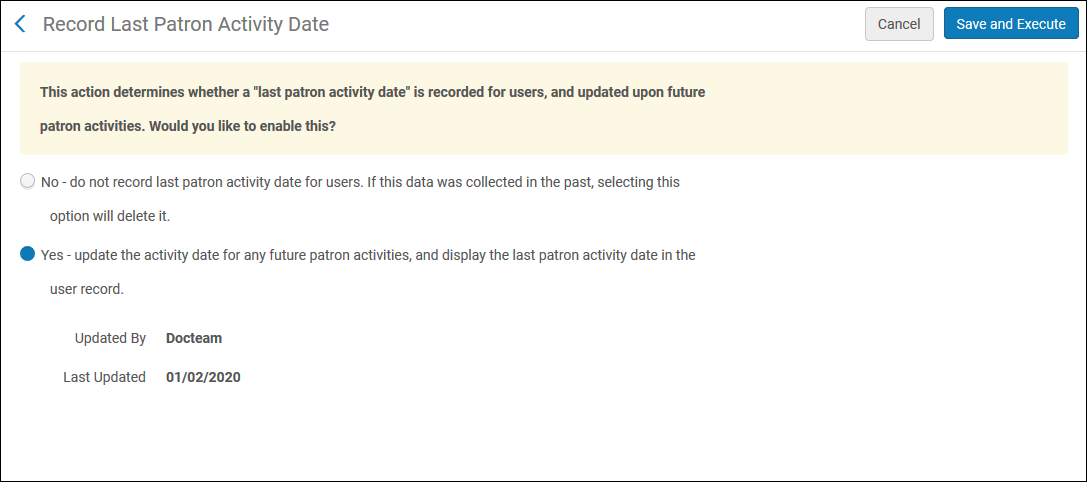 Record Last Patron Activity Date