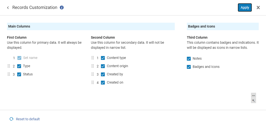 Records Customization Options