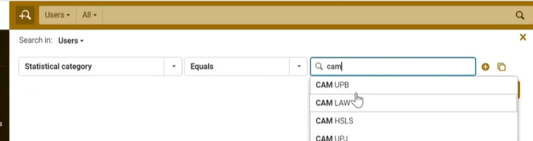 The advanced search for user statistical categories