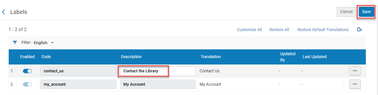 Update label and save