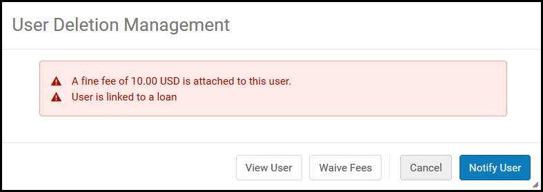 User Deletion Management Dialog Box