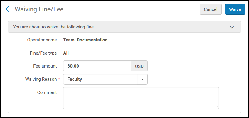 Waiving Fine/Fee Page