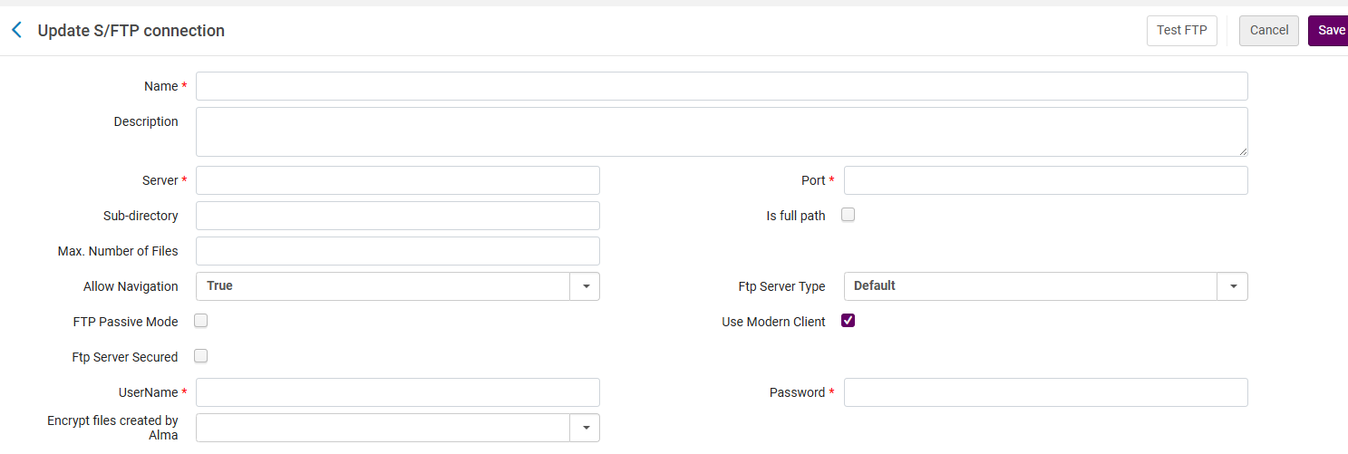 Update S/FTP Connection Page
