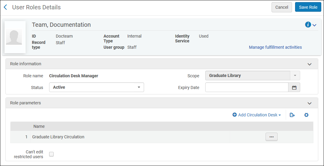 User Roles Details Page