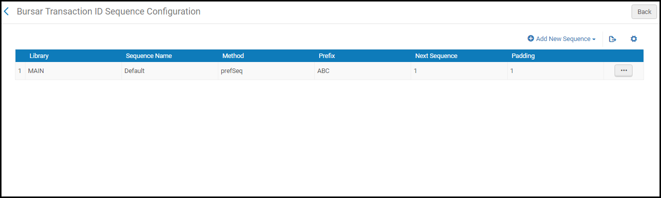 Bursar Transaction ID Sequence Configuration Page