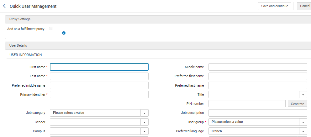 Quick User Management Page