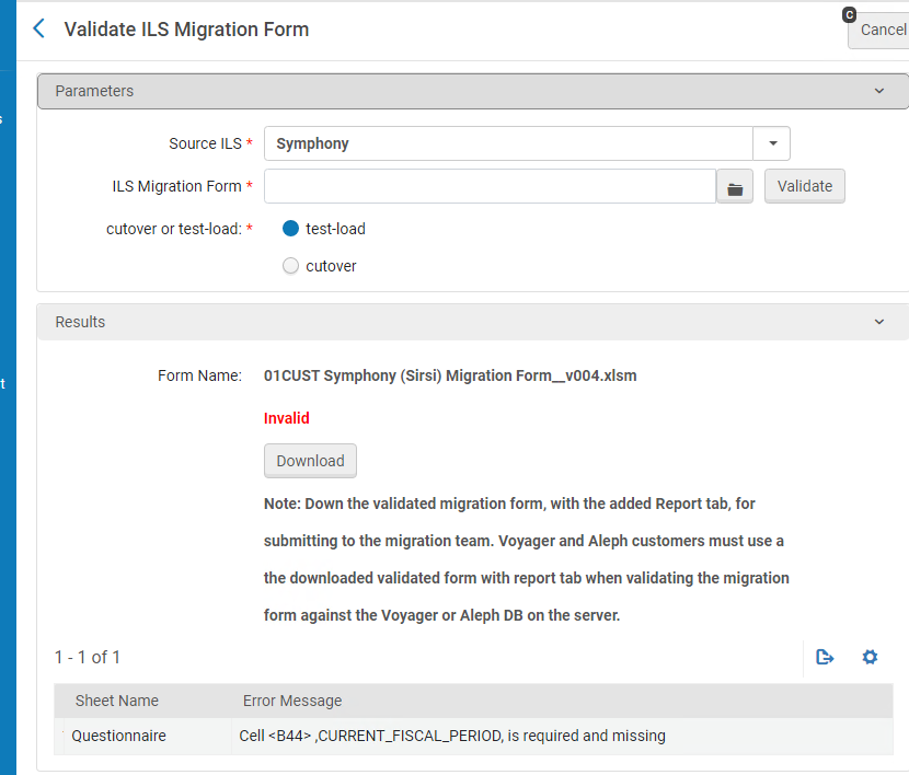 Validate ILS Migration Form Page with Invalid File