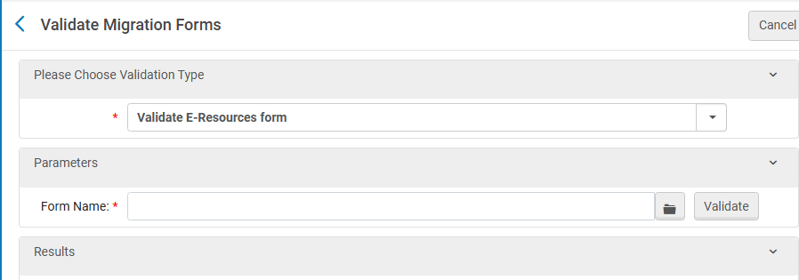 Select Validate E-Resources form