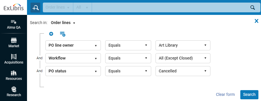 Find out the position and PO lines associated with a library