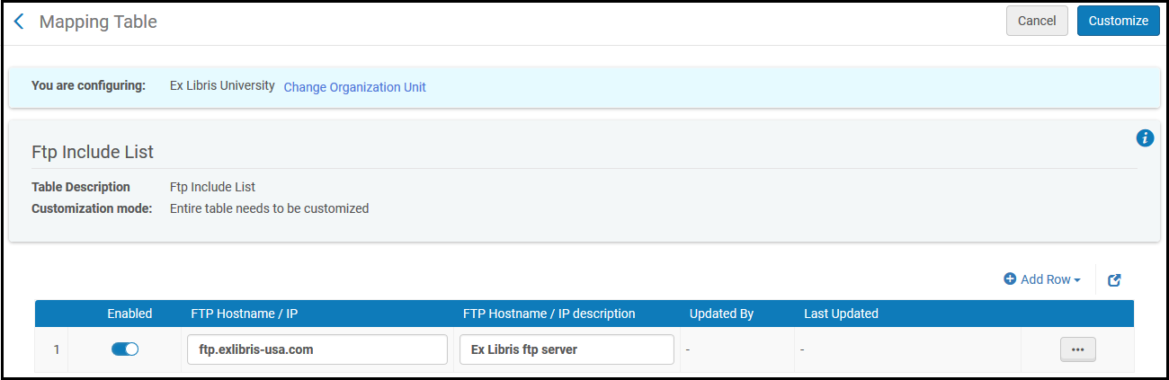 FTP Include List Mapping Table