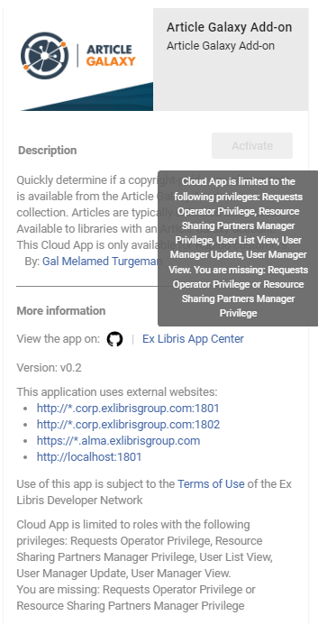 The tooltip for the cloud apps limitation.