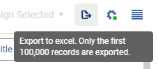 The tooltip for exporting with the message regarding the 100,000 limit