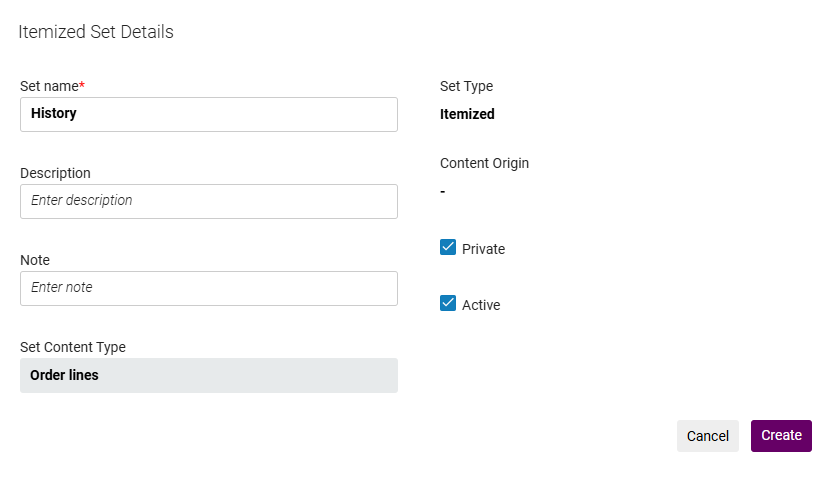 The Itemized Set Details page
