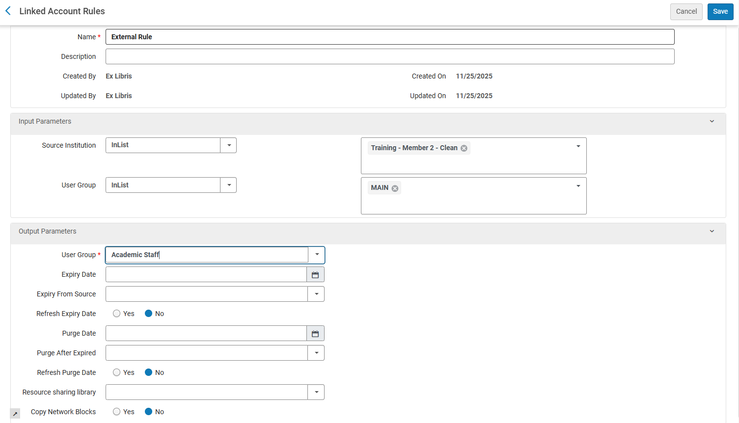 The Linked Account Rules page