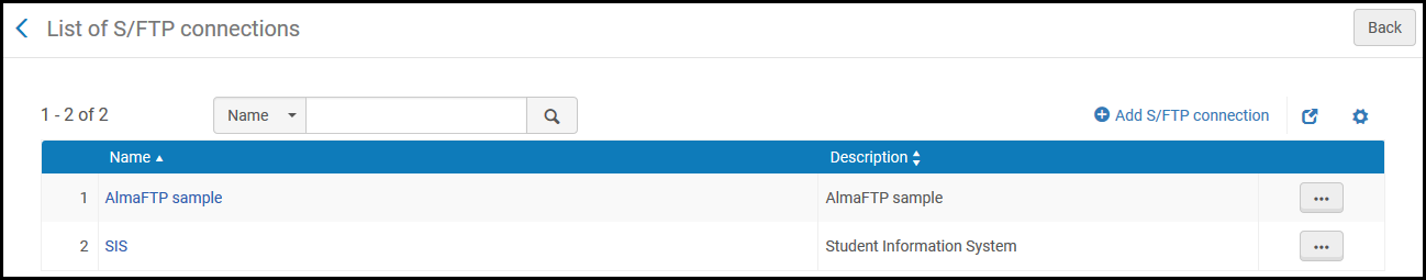 List of S/FTP Connections Page
