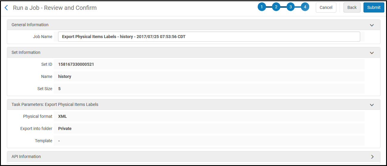 Run a Job - Review and Confirm (Example) Page
