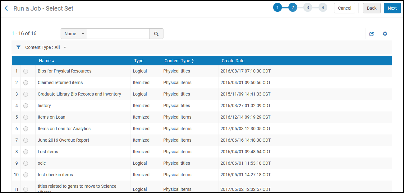 Run a Job - Select Set Page