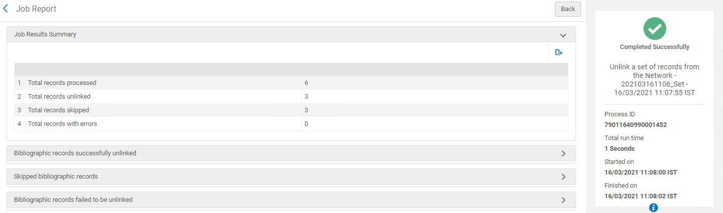 Unlink a Set of Records from the Network Job Report