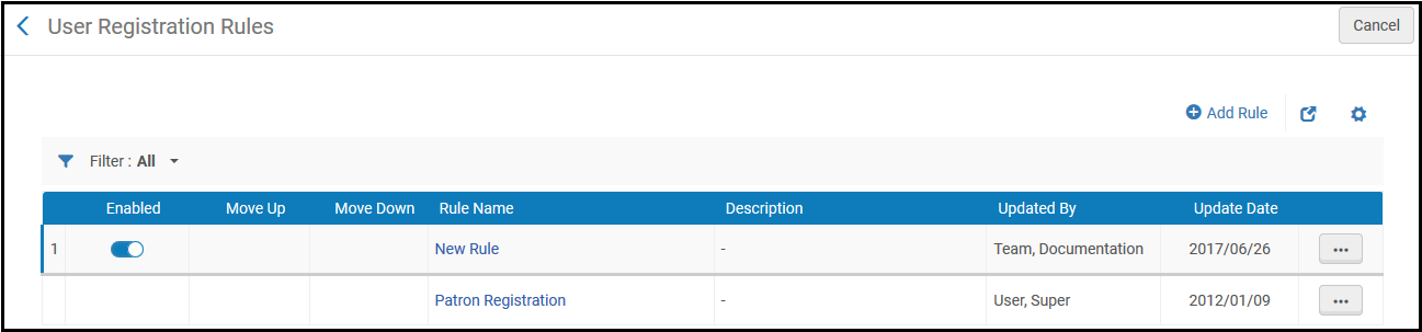 User Registration Rules Page