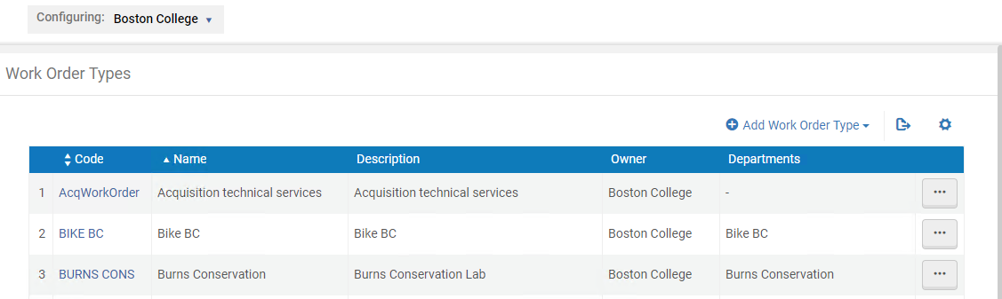 Work Order Types Page