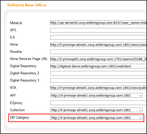 DB Category Base URL in the Institution Wizard