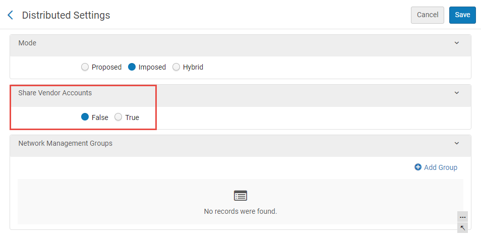 Shared Vendor Accounts Setup - select True or False