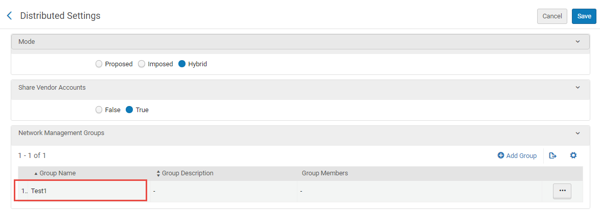 Group Name Created in Network Management Groups Drawer