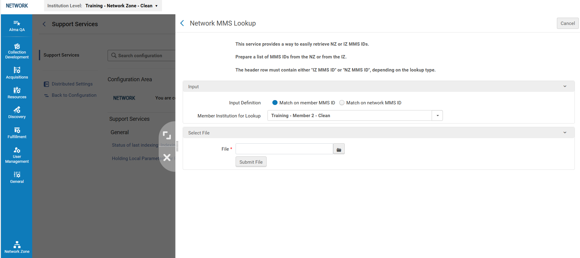 The upload MMS IDs page.